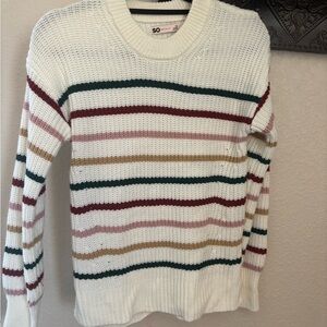 SO Pink and Green Crew Neck Sweater with Knit Texture